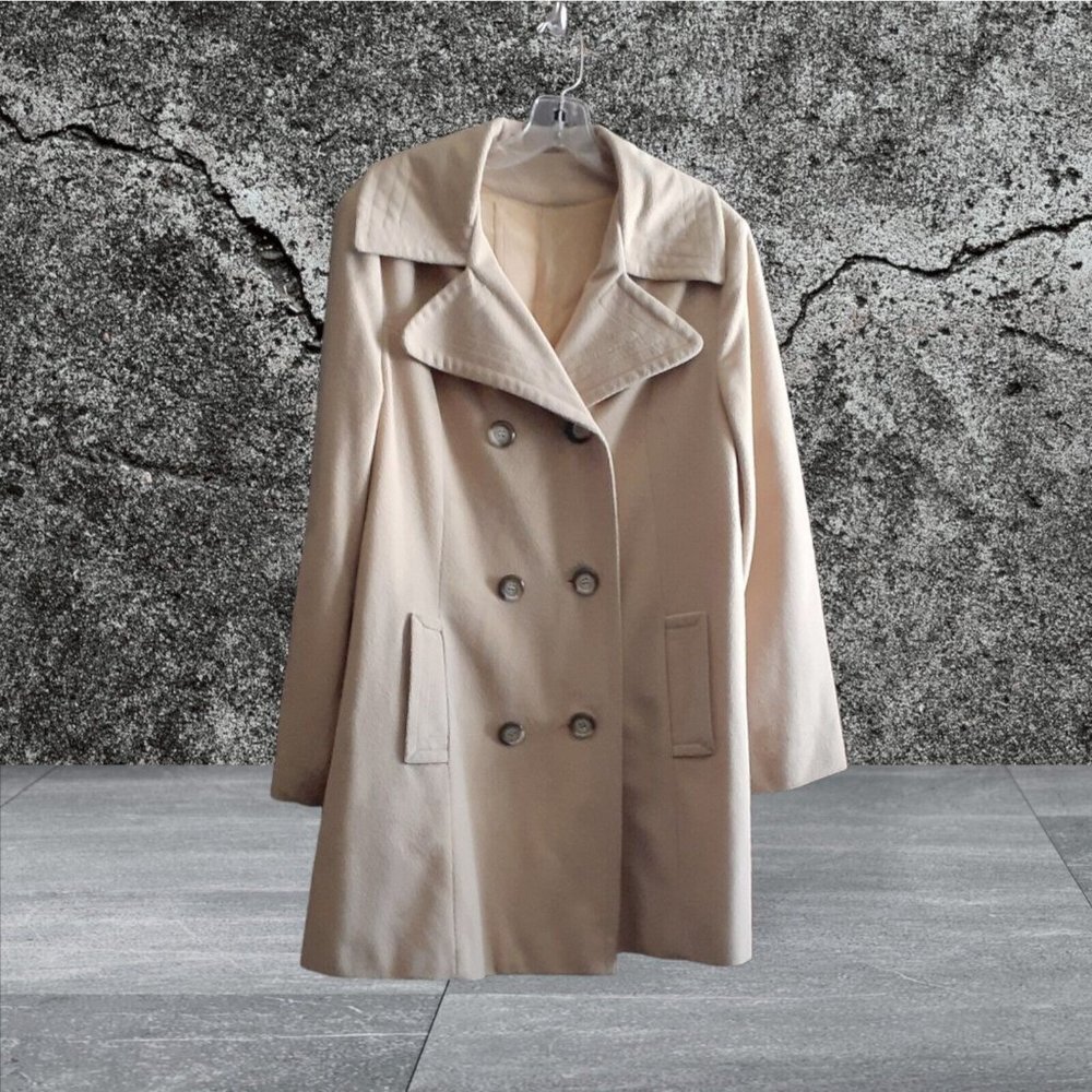 Vintage Mid Century Double Breasted Coat Beige Pea Coat Style Usa Union Made L